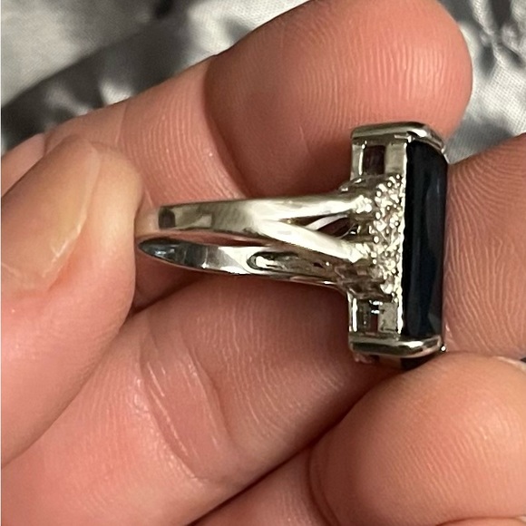 Sapphire gemstone , cubic zirconia large cocktail ring size 10 - Picture 8 of 8